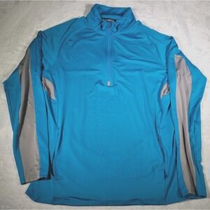 Under Armour Pullover Mens XL Teal Blue Grey Performance 1/4 Zip Stretch Loose
